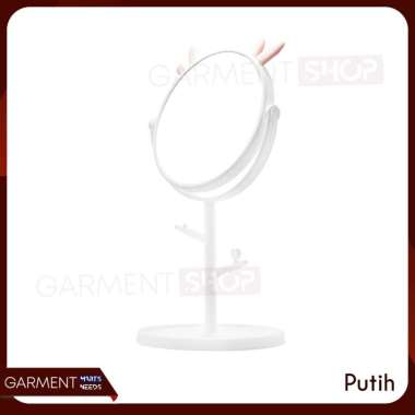 Cermin Kaca Meja Make Up Motif Kuping Telinga Standing Bulat PUTIH