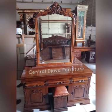 Meja Rias Peluru Kayu Jati Pigura Cermin Tolet Kaca Ukir Mebel Jepara