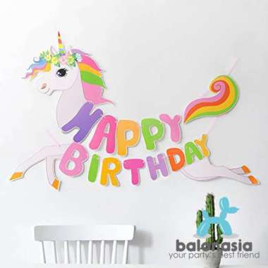 Banner Balonasia Banner Unicorn Shape Lucu Ulang Tahun Anak - Multicolor