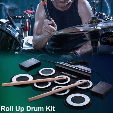 Digital Drum Kit 7 Pads Roll Up USB Power drum elektrik dg kick pedal alat berlatih latihan dram