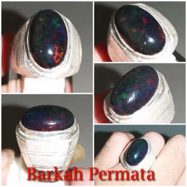 Batu Akik Black Opal Kalimaya Asli Ring Perak n 2284