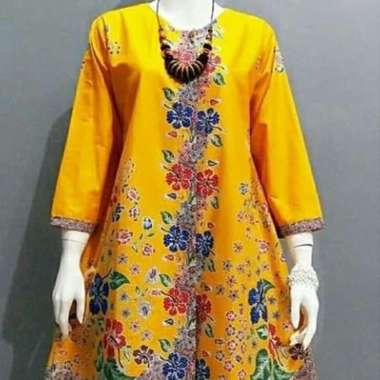 Batik Furry Tunik Batik Wanita Modern Terbaru Seragam Kantor Motif Bunga Sepatu XXXL Kuning