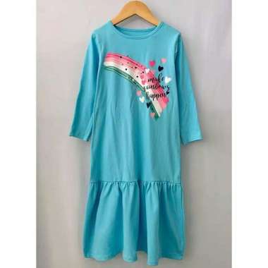 Gamis Anak Kaos Sablon size 2-8 Tahun Baju Muslim anak perempuan Gamis anak perempuan 4-5 tahun biru