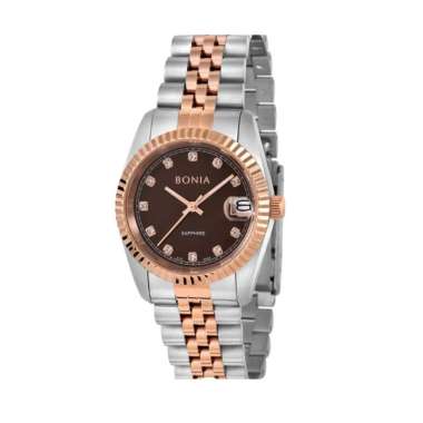 BONIA BNB10550 LADY ORIGINAL BONIA BNB10550-3647 SILVER ROSEGOLD BROWN LADY