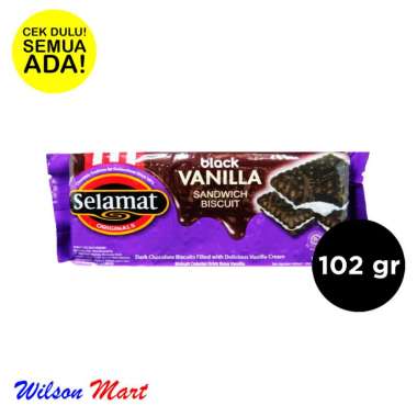 Promo Harga Selamat Sandwich Biscuits Black Vanilla 102 gr - Blibli