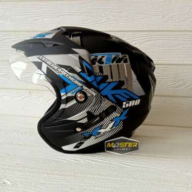 HELM MOTOR SNI BXP 2 KACA JP7 (DOUBLE VISOR) DUKE BLACK BLUE DOFF ORIGINAL