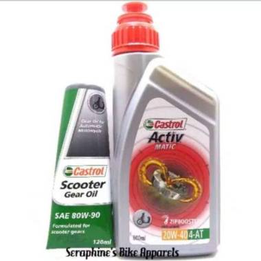 PAKET OLI CASTROL ACTIV MATIC 20W40 0.8L + OLI GARDAN CASTROL SCOOTER GEAR 80W90 120ML - FOR ALL SCO