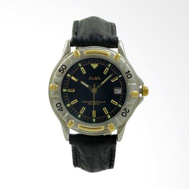 Alba Leather Strap Jam Tangan Pria - Black Silver Gold ATXS92