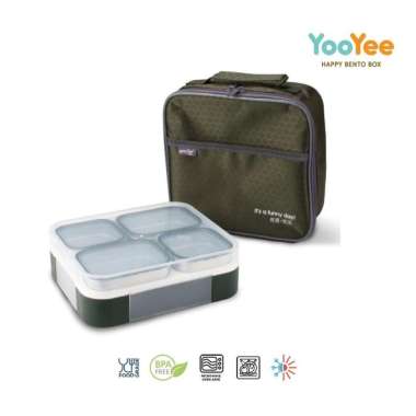 Yooyee Kotak Makan Stainless Steel 4 Sekat Green Army