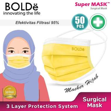 BOLDe Masker Hijab Medis 3 Ply Anti Virus ( 50 pcs ) Kuning L