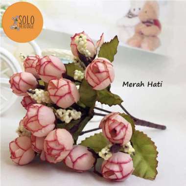 Buket Bunga Mawar Kuncup Mini Tanaman Hias Plastik - No Brand Merah Hati