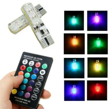 LAMPU LED T10 MOTOR MOBIL RGB 6 MATA JELLY ISI 2PCS + REMOTE E051