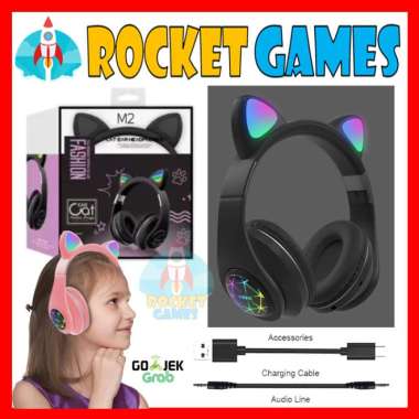 Rocket Games - Cat Ear M2 Headphone Bluetooth Wireless Headset Gaming BLACK
