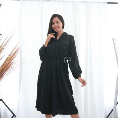 Baju Hamil Muslim Menyusui Dress Simple Elegant Zendaya Dress - DRO 1029 Semua Ukuran HITAM