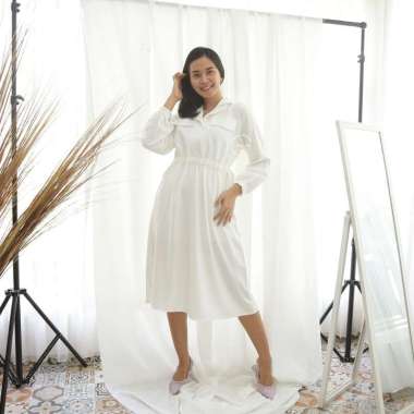 Baju Hamil Muslim Menyusui Dress Simple Elegant Zendaya Dress - DRO 1029 Semua Ukuran PUTIH