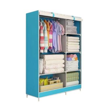 Gogo Model Portable 2 Layer Flower Lemari Pakaian - Blue