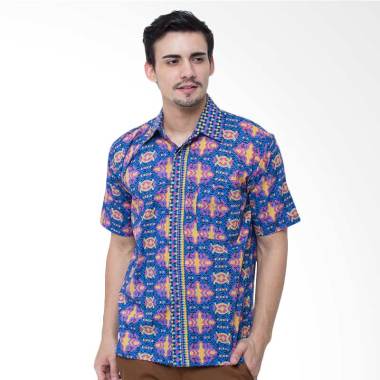 Jening Batik Kemeja Batik Pria Short Sleeve - Blue HR-028