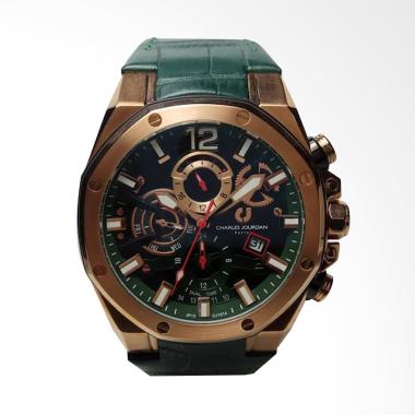 Charles Jourdan Dual Time Rosegold Stainless Steel Leather Jam Tangan Pria - Green CJ1014-1595C Gree