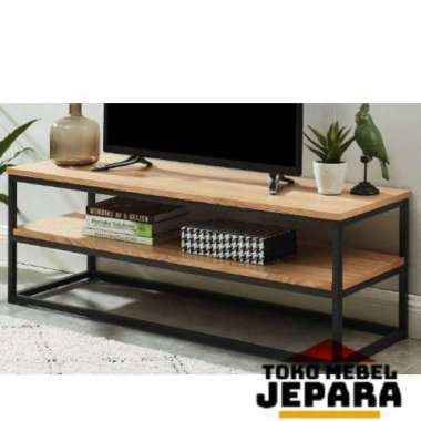 MEJA TV MINIMALIS KAYU JATI KOMBINASI BESI MEWAH ELEGAN
