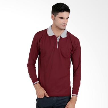 Elfs Shop Poloshirt Lacost Lengan P ... Baju Atasan Pria - Maroon