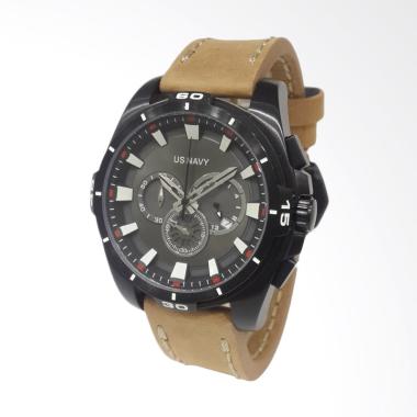 US Navy F8083MCLIPGRBO-S Jam Tangan Pria Leather Strap - Black Black