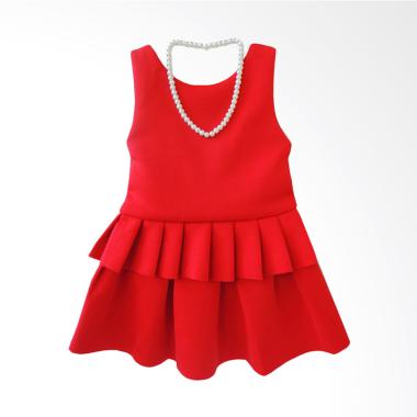 GBS Stelan V Black Ribbon Neklace Setelan Dress Anak Perempuan - Red