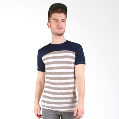 Elfs Shop Half Big Line Oneck Fashi ... Shirt Pria - Biru Dongker