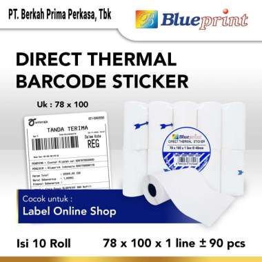 BLUEPRINT Direct Thermal Sticker , Label Stiker Resi Portable 78x100 mm Isi 90Pcs - 1 Roll putih