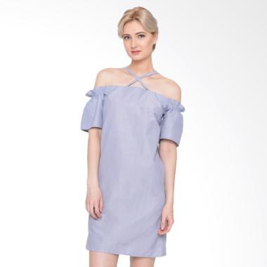 Heart and Feel 1280.D Stripped X-Front Shift Dress Wanita - Blue