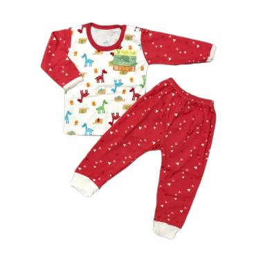 Aruchi Motif Giraffe Oblong Tangan Panjang Setelan Bayi - Merah