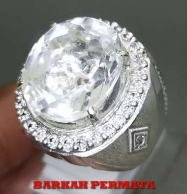 Batu Akik Kecubung Es Air Kristal Quartz Natural Ring Perak Putih