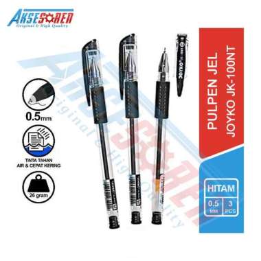 Pulpen Gel Joyko [JK-100/3 pcs] / Ballpoint Pena Pen Tinta Warna Hitam 01 Black