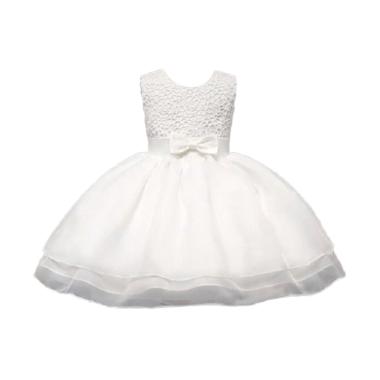 VERINA BABY Brukat Variasi Ribbon Dress Pesta Anak - Putih