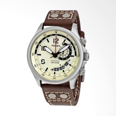Fossil Recruiter GMT Marker Alarm Jam Tangan Pria - White Brown [FS5043] Brown