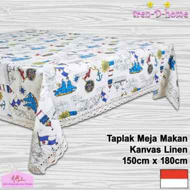 Tren-D-home - Taplak meja makan persegi panjang kulkas ruang tamu motif nordic katun linen renda pri