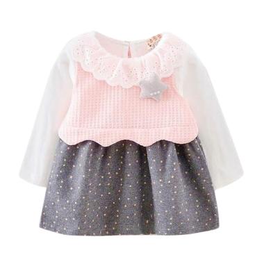 VERINA BABY Star Tangan Panjang Plus Rompi Rajut Dress Anak - Pink