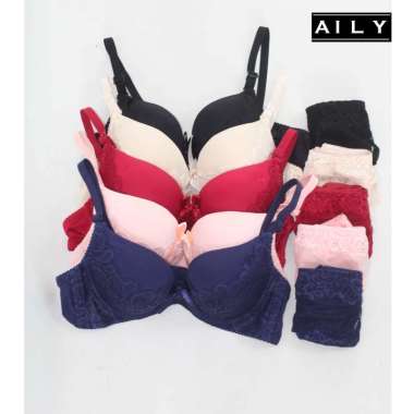 Aily 6233 Set Celana Dalam dan Bra Lace Wanita Merah 34B