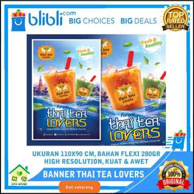 Nasya Gaulcomp Spanduk Banner Poster Plang Promosi Jualan Es Thai Tea Lovers Fresh And Healthy Love 