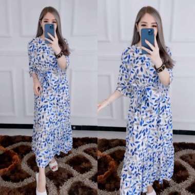 Maxi Dress Zivana Import Bangkok / Dress Bunga Rayon Viscose BIRU