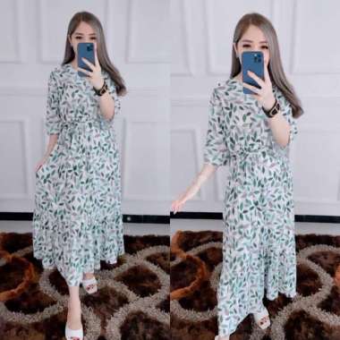 Maxi Dress Zivana Import Bangkok / Dress Bunga Rayon Viscose HIJAU