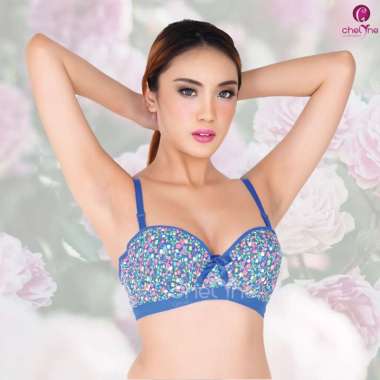 Chelyne BH Busa Kawat 8765 Half Cup Bra Harian Motif Bunga 36/42. Hitam 38