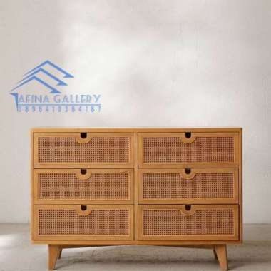 Cabinet Drawer Rotan Bufet Jati Kombinasi Rotan