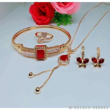 SET PERHIASAN WANITA PERMATA MERAH XUPING