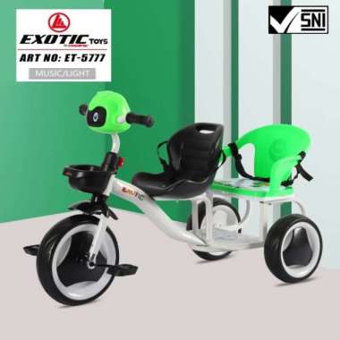 Sepeda Roda Tiga Anak Exotic Et-5777 Boncengan - Biru Hijau