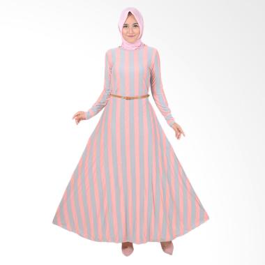 Jfashion Khanza Maxi Corak Salur Long Dress Gamis Wanita - Krem