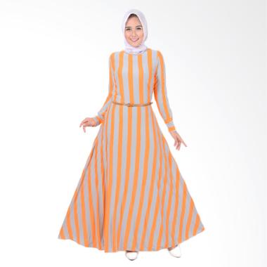 Jfashion Khanza Maxi Corak Salur Long Dress Gamis Wanita - Orange