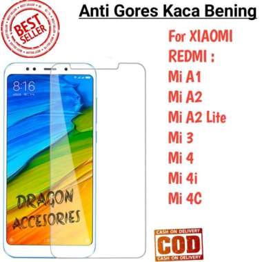 Tempered Glass Mi 3 4 4i 4C A1 A2 Lite Xiaomi Redmi Anti Gores Kaca Bening Screen Protector Mi 4