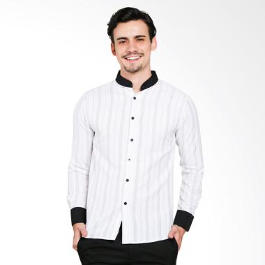 VM Shanghai Slimfit Panjang Kemeja Koko Atasan Muslim Pria - Putih Hitam