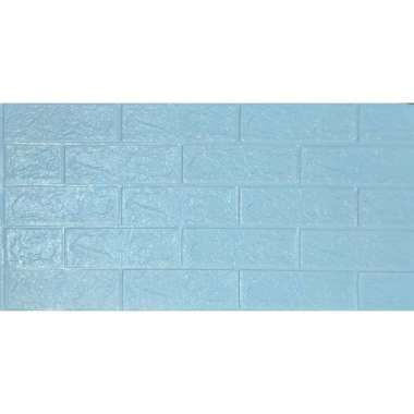 OEM RB-C206 Wallpaper Dinding Foam 3D Kecil Motif Batu Bata / Walpaper Stiker Dinding Dekorasi Kamar Batu Bata BIRU MUDA