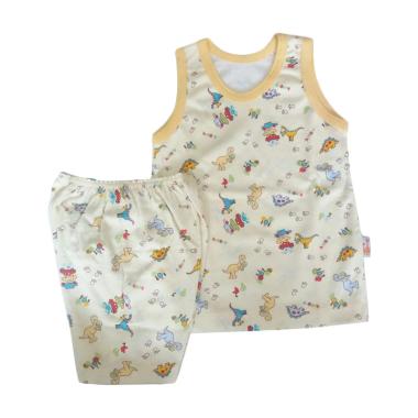 Velvet Junior Momo Dino World Setelan Pendek Kutung Baju Anak - Kuning